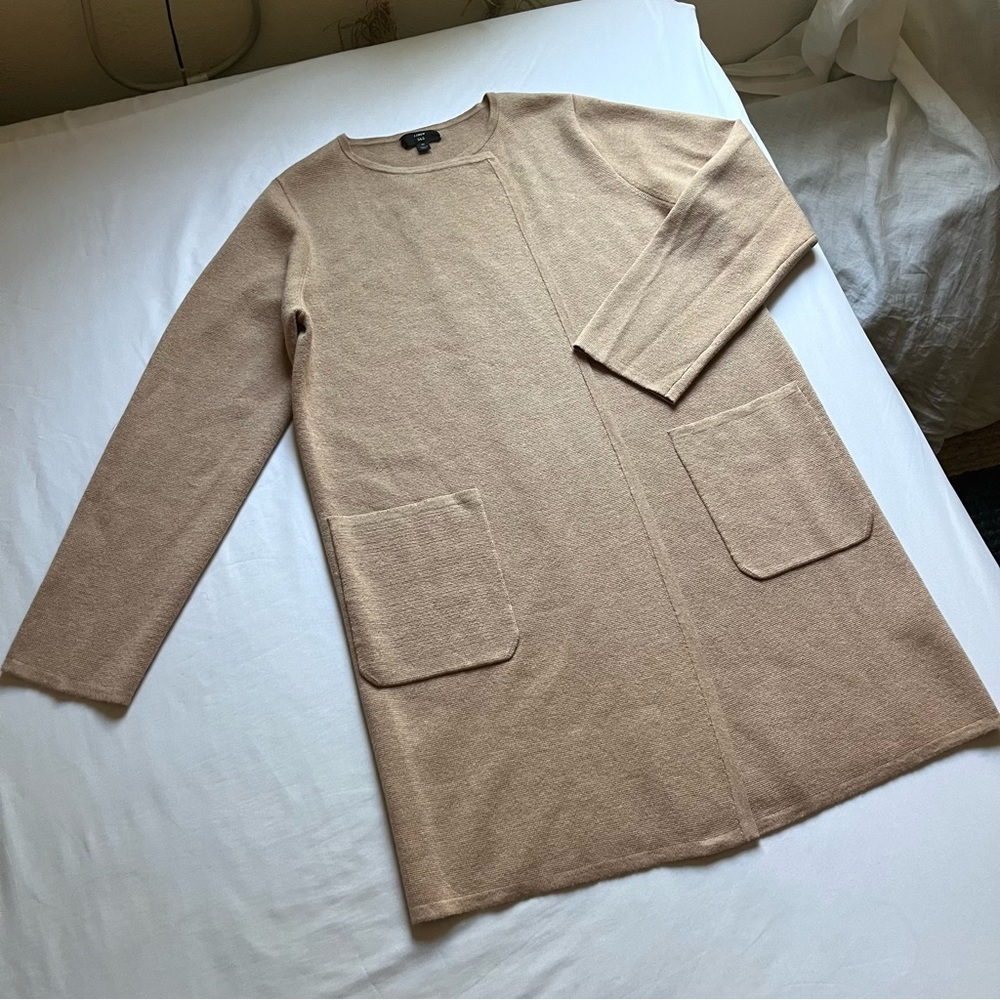 J. CREW tanâ chunky knit cotton poly merino wool blend buttonless long cardigan